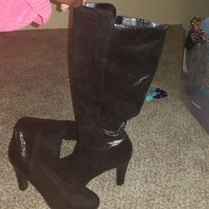 Suede and leather knee high boots